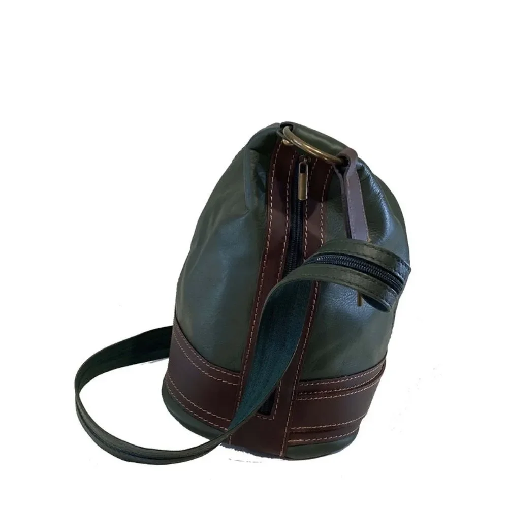 Caterina Italian Leather Bucket Bag Backpack Green Brown